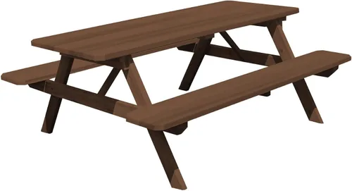 Vista 5 de Furniture Barn USA Mesa de picnic de cedro de 4 pies con bancos adjuntos, tinte de cedro mancha de cedro