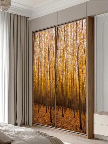 Vista 8 de artfanke Murales 3D de bosque caducifolio amarillo para puerta, 30.3 x 78.7 pulgadas, calcomanías autoadhesivas para puerta, póster de bricolaje
