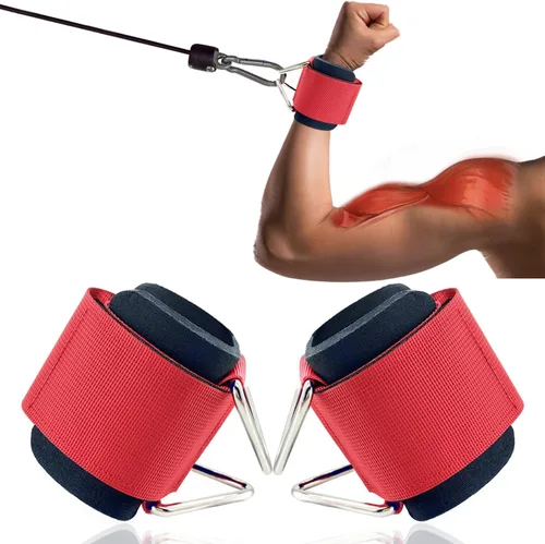 Vista 9 de Paquete de 2 muñequeras para máquina de cable, acolchado de neopreno ajustable, talla única, correas de muñeca de fitness para hombres y mujeres