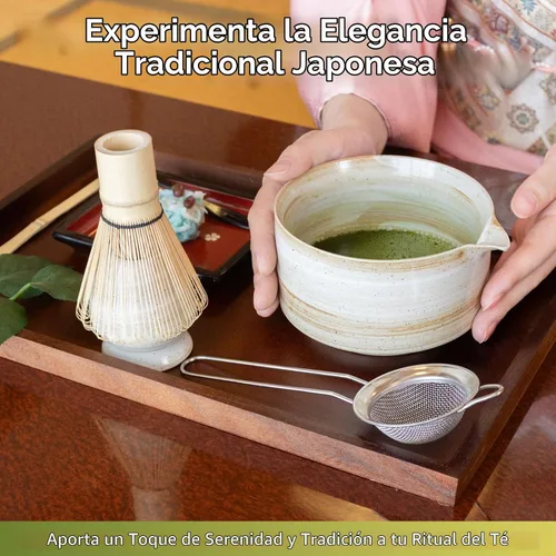 Vista 5 de HIBINO Juego de matcha japonés Kit de matcha de 5 piezas con cuenco y Beige rústico.