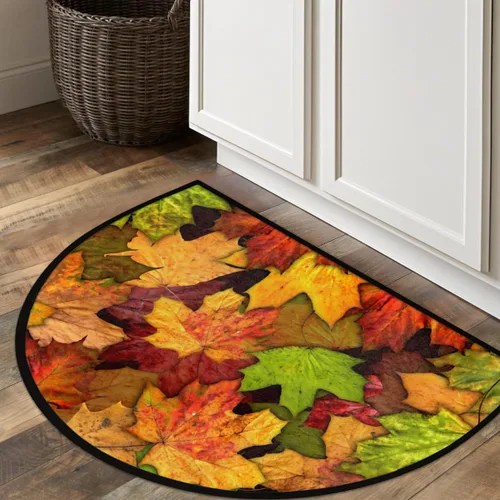 Vista 8 de Pardick Tapete de Puerta Semicircular de Otoño con Hojas de Arce, Alfombra de Área Semicircular, Lavable, Duradera, Decorativa, Alfombras de Media
