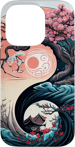 Vista 16 de Funda para iPhone 11 Pro Max Yin Yang Cherry Blossom Bonsái y Great Wave