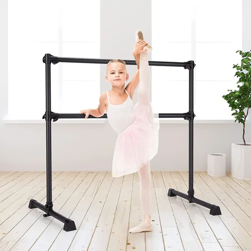 Vista 8 de Costzon Barra de ballet portátil, barra de ballet doble independiente de 4 pies con altura ajustable, barra de baile de fitness con almohadillas