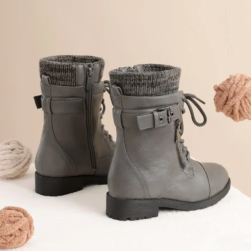 Vista 4 de DREAM PAIRS Botas de combate de media pantorrilla para niña