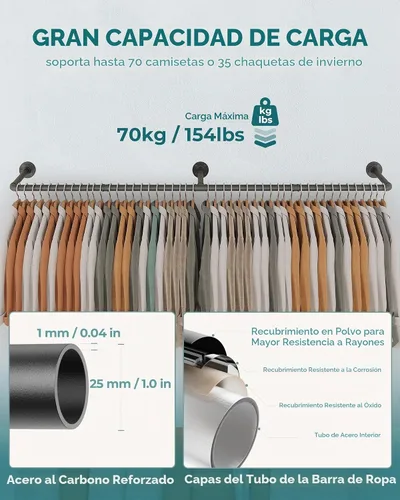 Vista 5 de OROPY - Perchero industrial de 65.7 pulgadas para colgar ropa