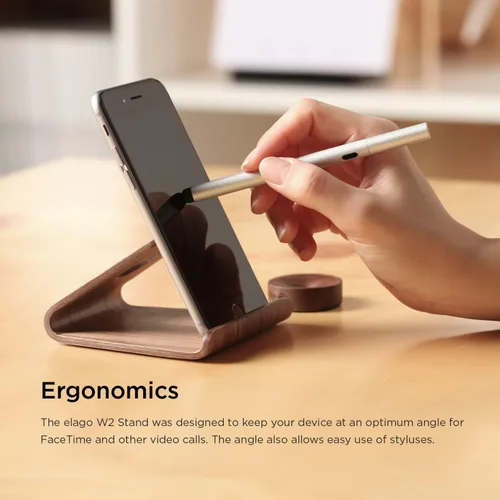 Vista 4 de elago® Soporte de madera de nogal auténtico, madera de nogal de alta calidad, gestión de cables, ángulo óptimo, para todos los iPhones, iPad Mini