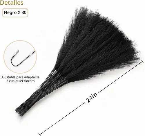 Vista 2 de Wertuirk 30 piezas de hierba de las pampas negra - Decoración de hierba de las pampas artificial de 24 pulgadas, hierba de las pampas artificial