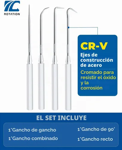 Vista 2 de ROTATION Juego de ganchos y púas de precisión de 4 piezas para automoción Mango de aluminio