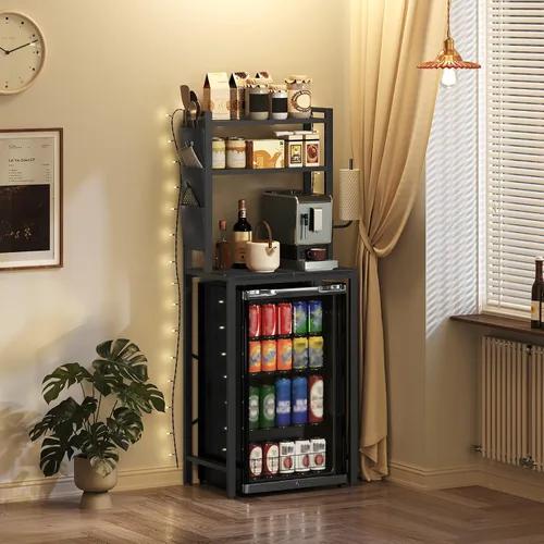 Vista 4 de MAHANCRIS - Estantería para panadería con mini nevera, soporte para microondas de 3 niveles, estación de barra de café con porta papeles, estante