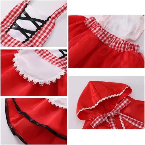 Vista 6 de MYRISAM Disfraz de Caperucita Roja de Lujo para Niñas con Capa para Halloween, Cuento de Hadas, Disfraz de Cuento de Hadas