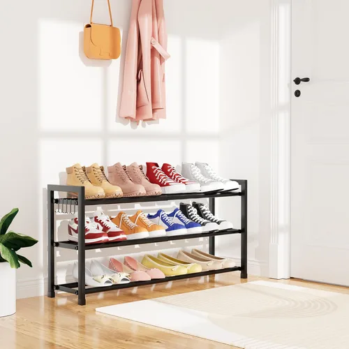 Vista 2 de Zapatero Expandible para Armario Zapatero de Metal Ajustable para Entrada 18.5"-33" Organizador de Zapatos Independiente 12 Pares con Ganchos