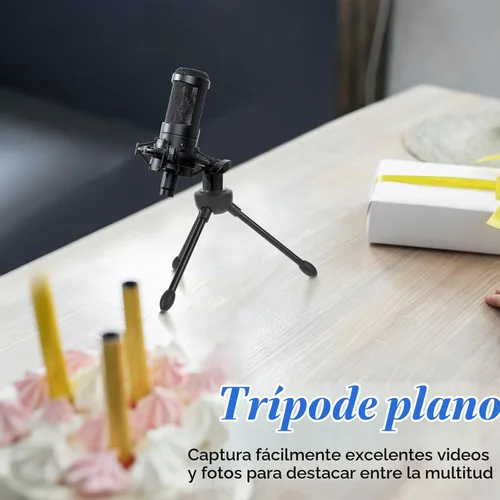Vista 3 de Soporte de micrófono de trípode de escritorio, con patas de goma antideslizantes, construcción de hierro duradera, plegable portátil, soporte