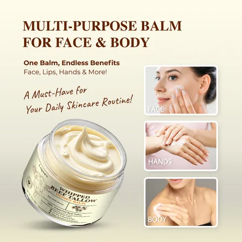 Vista 5 de Lupure Bálsamo de sebo de ternera para la piel, sargo de res alimentado con pasto batido con miel, hidratante facial orgánico y totalmente natural
