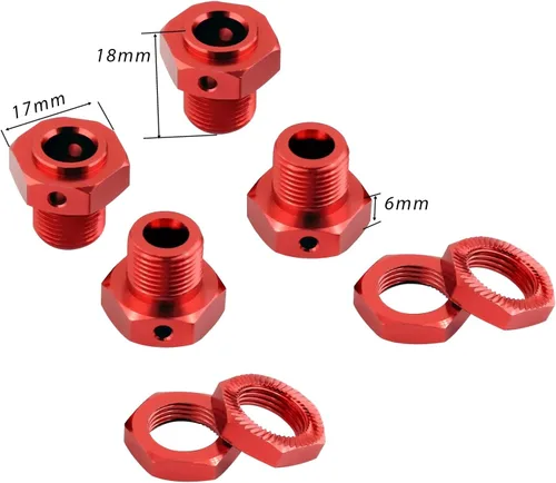 Vista 4 de Tuercas de rueda de aluminio de 0.669 in, bujes hexagonales de rueda y llave de rueda para 1/10 Kraton 4X4 4S V2 BLX, Outcast 4X4 4S V2 BLX Rojo - 1