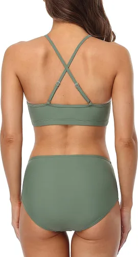 Vista 3 de Bikini tipo top CharmLeaks para mujer, bikini de dos piezas con cuello alto, ropa de baño