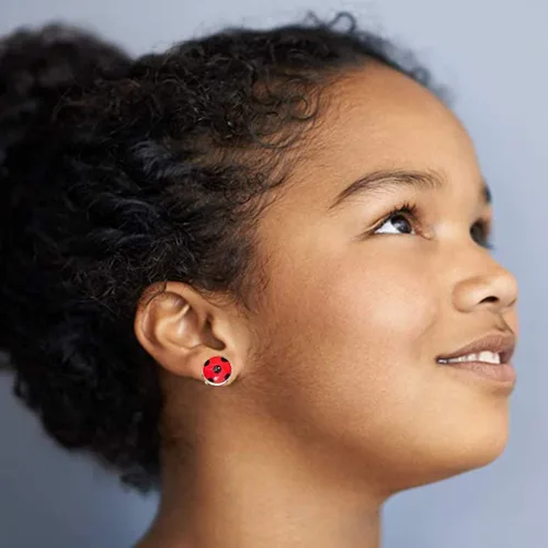 Vista 3 de Pendientes para niñas con puntos negros y plata roja para niña, Plata Metal Plata, Mater