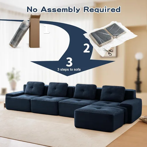 Vista 8 de Sofás modulares sin hueso de 152.8 pulgadas para sala de estar, sofá modular con diván en forma de L, cómodo asiento profundo tapizado de tela