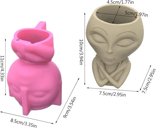 Vista 3 de Molde de silicona de hormigón alienígena para macetas suculentas, moldes de yeso de cemento de arcilla, moldes de bricolaje para macetas de jardín