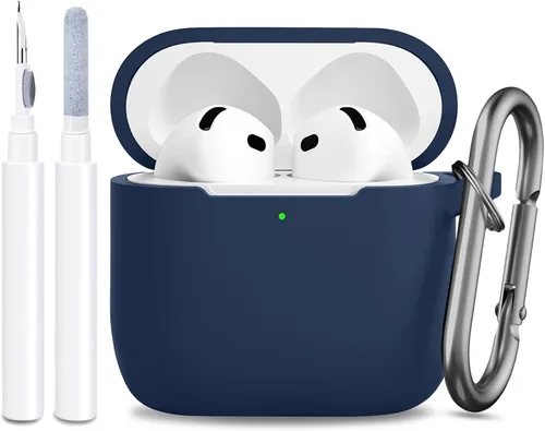 Vista 28 de Funda compatible con AirPods de 4ª generación, funda de silicona protectora suave con kit de limpieza, accesorios para Apple AirPods 4 Gen 2024, LED