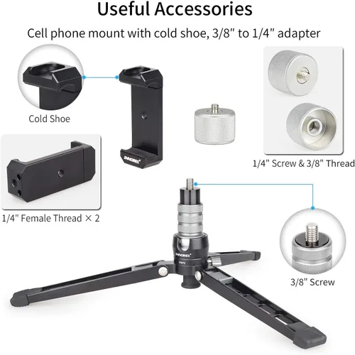 Vista 4 de Innorel PW70 - Mini trípode de mesa con tornillo de 1/4" a 3/8" y carcasa de aluminio CNC para teléfono celular, carga máxima de 33 lb para cámara