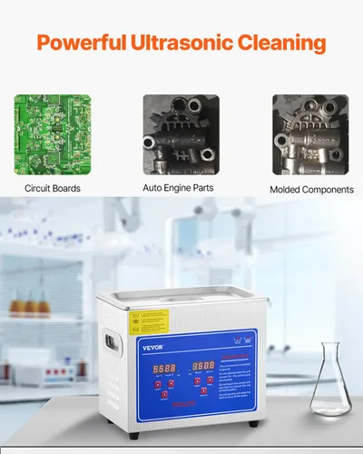 Vista 3 de VEVOR Limpiador Ultrasónico de 3L con Función de Calentamiento, Temporizador Digital y Tanque de Acero Inoxidable, Máquina de Limpieza Ultrasónica