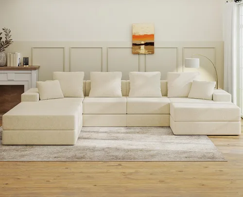 Vista 20 de Living&Giving Sofá seccional en forma de nube para sala de estar, sofá modular sin huesos con 1 otomano, el asiento central se puede combinar