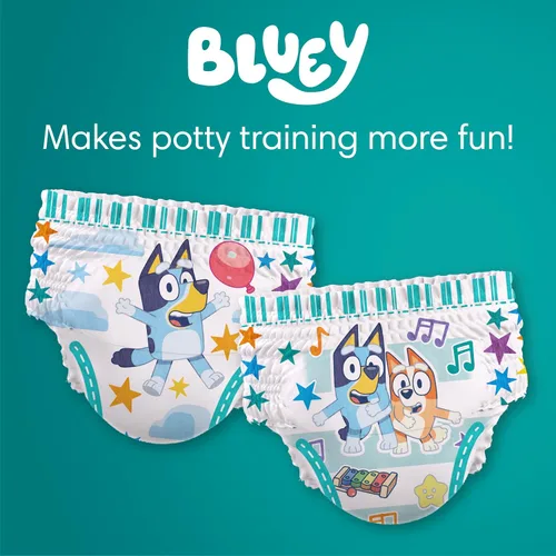 Vista 10 de Easy Ups - Pantalones de entrenamiento para niñas y niños, talla 4 (2T3T), 25 unidades, ropa interior de entrenamiento absorbente Bluey, hasta un