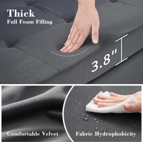 Vista 5 de Krcix Sofá cama extraíble 3 en 1, sofá cama de terciopelo de 56 pulgadas, sofá biplaza convertible para sala de estar, espacio pequeño, sofá cama