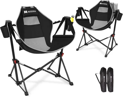 Vista 8 de AKSOUL Silla de camping hamaca columpio: sillas plegables y portátiles con bolsa de almacenamiento, capacidad de peso para adultos de 265 libras