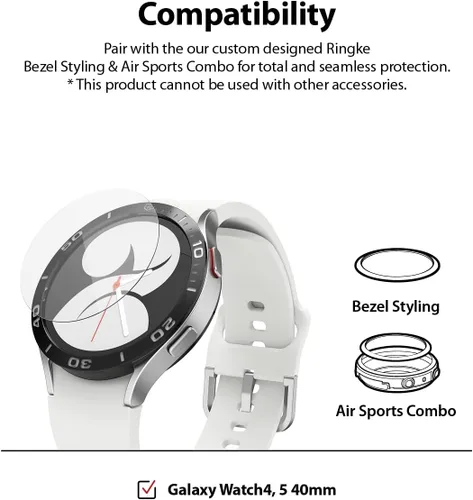 Vista 5 de Ringke Vidrio para bisel [4 unidades] Compatible con Samsung Galaxy Watch 4 Protector de pantalla (1.575 pulgadas), vidrio templado, dureza 9H