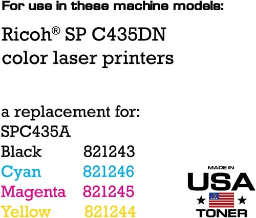 Vista 4 de MADE IN USA TONER Repuesto compatible para Ricoh SP C435DN, Lanier SP C435DN, Savin SP C435DN, 821246, 821245, 821244, 821243