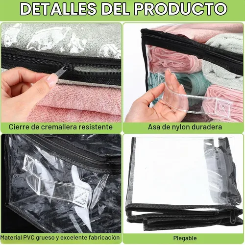 Vista 3 de Windyun Paquete de 16 bolsas de almacenamiento transparentes con cremallera y asa para ropa, manta de plástico resistente, bolsas de mudanza Borde