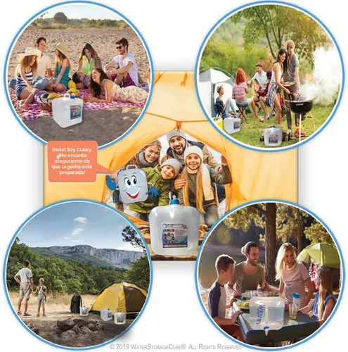 Vista 3 de WaterStorageCube Contenedor de agua plegable sin BPA con grifo, recipiente para llevar agua de grado alimenticio para camping al aire libre