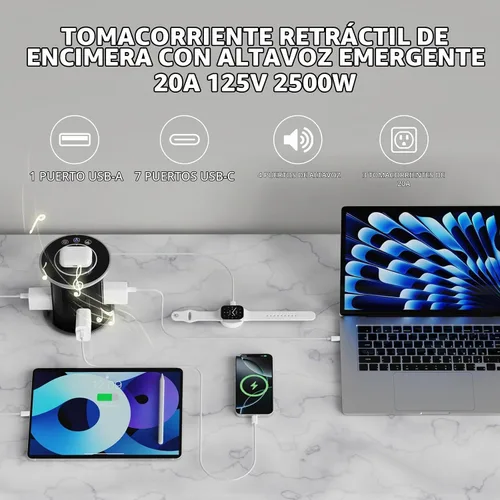 Vista 4 de APP Control remoto Pop Up Outlet, 3AC/2USB, cargador inalámbrico de 15 W Negro