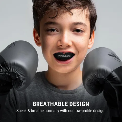 Vista 5 de Hayabusa Combat Sports - Protector bucal para jóvenes, niños y adultos, viene con funda, color negro/dorado, juvenil