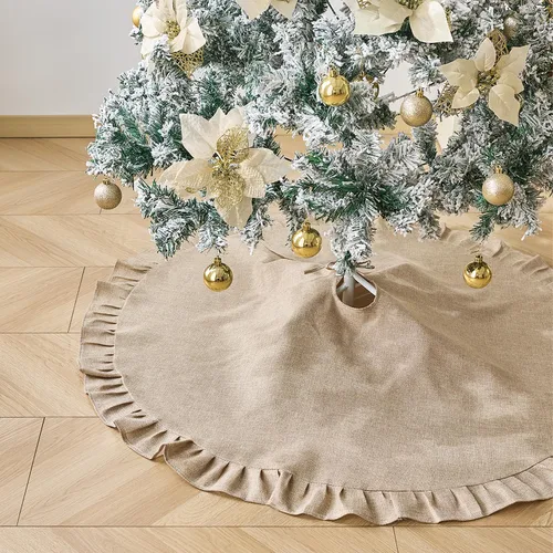 Vista 15 de ORTIGIA Falda de Árbol de Navidad de Camión de 48 Pulgadas Cuadros Búfalo Rojo Negro Falda de Árbol de Navidad Cuello Borde con Volantes para Granja