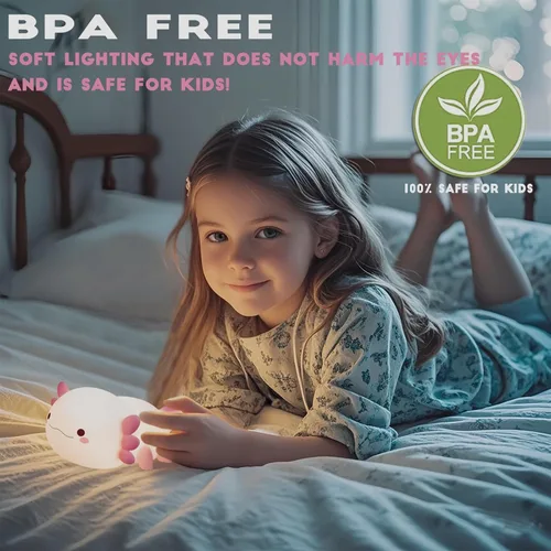 Vista 4 de HAPPYBAG Luz Nocturna de Axolotl, Lámpara de Axolotl Bonita Regalos para Niños, Luz Nocturna de Guardería de Animal de Silicona Regulable, Lámpara