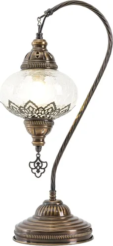 Vista 7 de Lámpara de mesa turca marroquí de vidrio transparente con cuello de cisne, pantalla de lámpara estilo bohemio vintage auténtica, lámpara de cuello