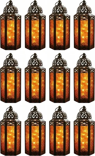 Vista 67 de VELA LANTERNS Juego de 2 portavelas decorativos de LED con luces de hadas de 12" de metal marroquí para colgar o mesa, decoración del hogar