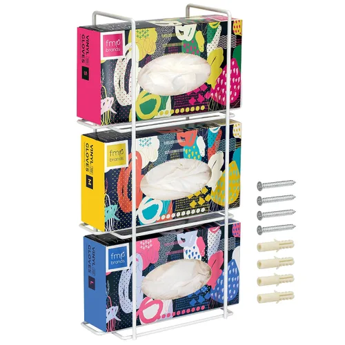 Vista 8 de FMP Brands Soporte doble para guantes para montaje en pared, soporte de caja de servilleta desechable, dispensador de metal duradero blanco