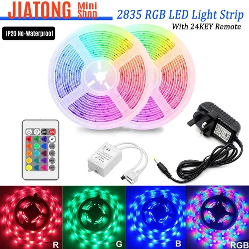 Vista 2 de Tira de luz LED RGB 2835 DC12V para lámpara LED para habitación que cambia de color, tira de luces LED con control remoto de 24 teclas de color RGB