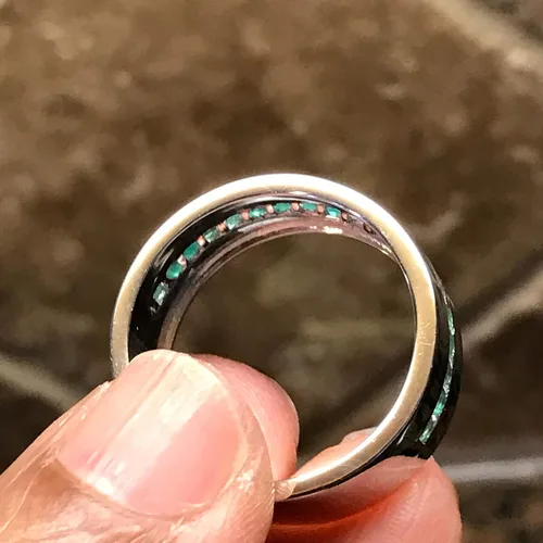 Vista 2 de Anillo de plata de ley 925 con esmeralda natural para hombre, talla 6, 7, 8, 9, 10, 11, 12, 13