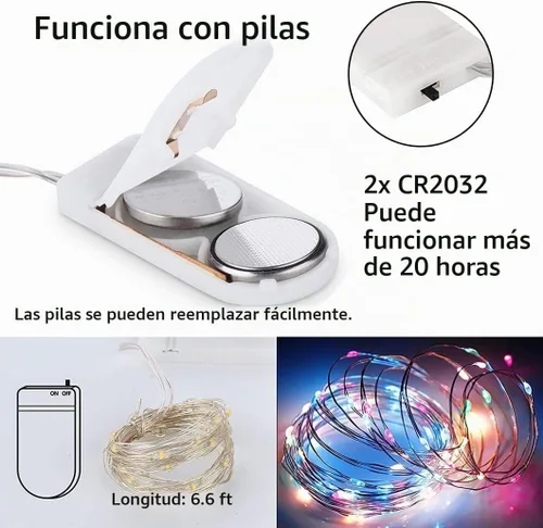 Vista 4 de Paquete de 12 luces de hadas con pilas, 7 pies, 20 luces LED, impermeables, alambre plateado, luces de Navidad para decoración al aire libre, mini