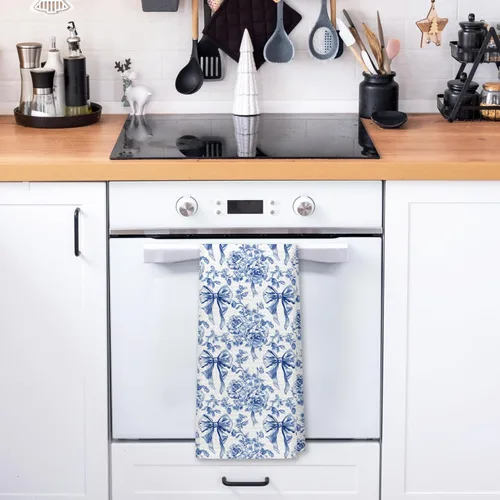 Vista 4 de Chinoiserie - Toallas de cocina florales con lazo coquette, paños de cocina florales azules y blancos para decoración de cocina, toallas de mano