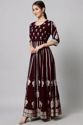 Vista 3 de Chandrakala Vestido largo para mujer, vestido de fiesta de noche, maternidad, holgado, largo, holgado, kurti, (K221-P)