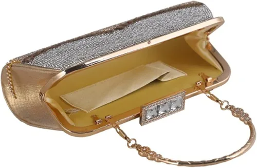 Vista 5 de Bolsos de embrague de oro para las mujeres bolsos de noche diamantes de imitación borla lujoso pequeño bolso de Crossbody