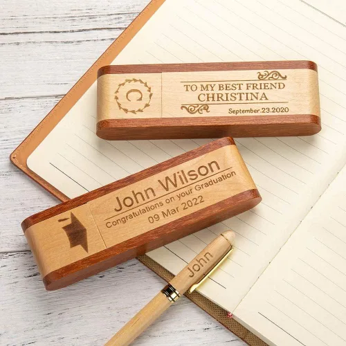 Vista 6 de Juego de bolígrafos y estuches de madera personalizados, bolígrafo de madera natural, regalo de cumpleaños/Navidad/graduación