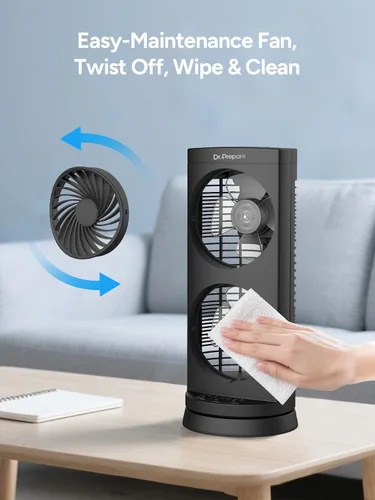 Vista 7 de Dr. Prepare Ventilador oscilante de torre, ventilador de escritorio portátil con opciones de 3 velocidades, circulación de aire dual, oscilación