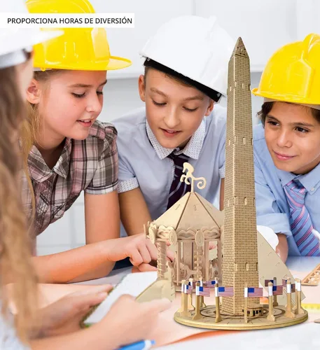 Vista 4 de Puzzled Washington Monument - Kit de rompecabezas de madera 3D para niños