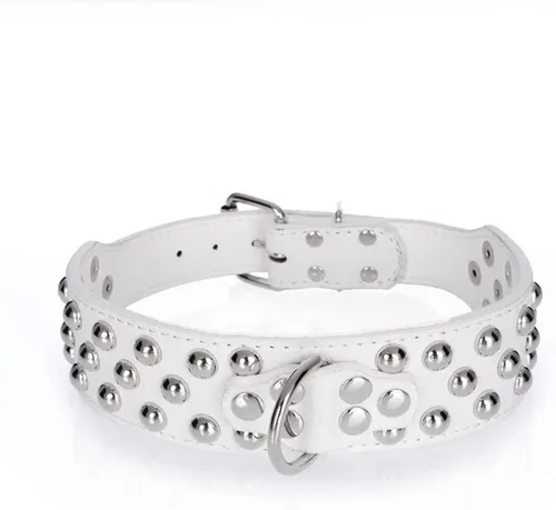 Vista 11 de Serijoars Collar de cuero de 2 pulgadas de ancho, collar resistente con tachuelas, ajustable para perros medianos y grandes (M, negro)